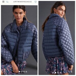 Anthropologie Bernardo Quilted Puffer Jacket Size XL Blue Lightweight WarmWinter